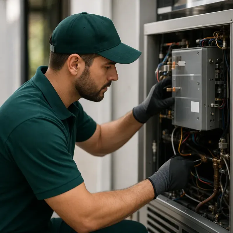 Technician inspecting an electrical panel